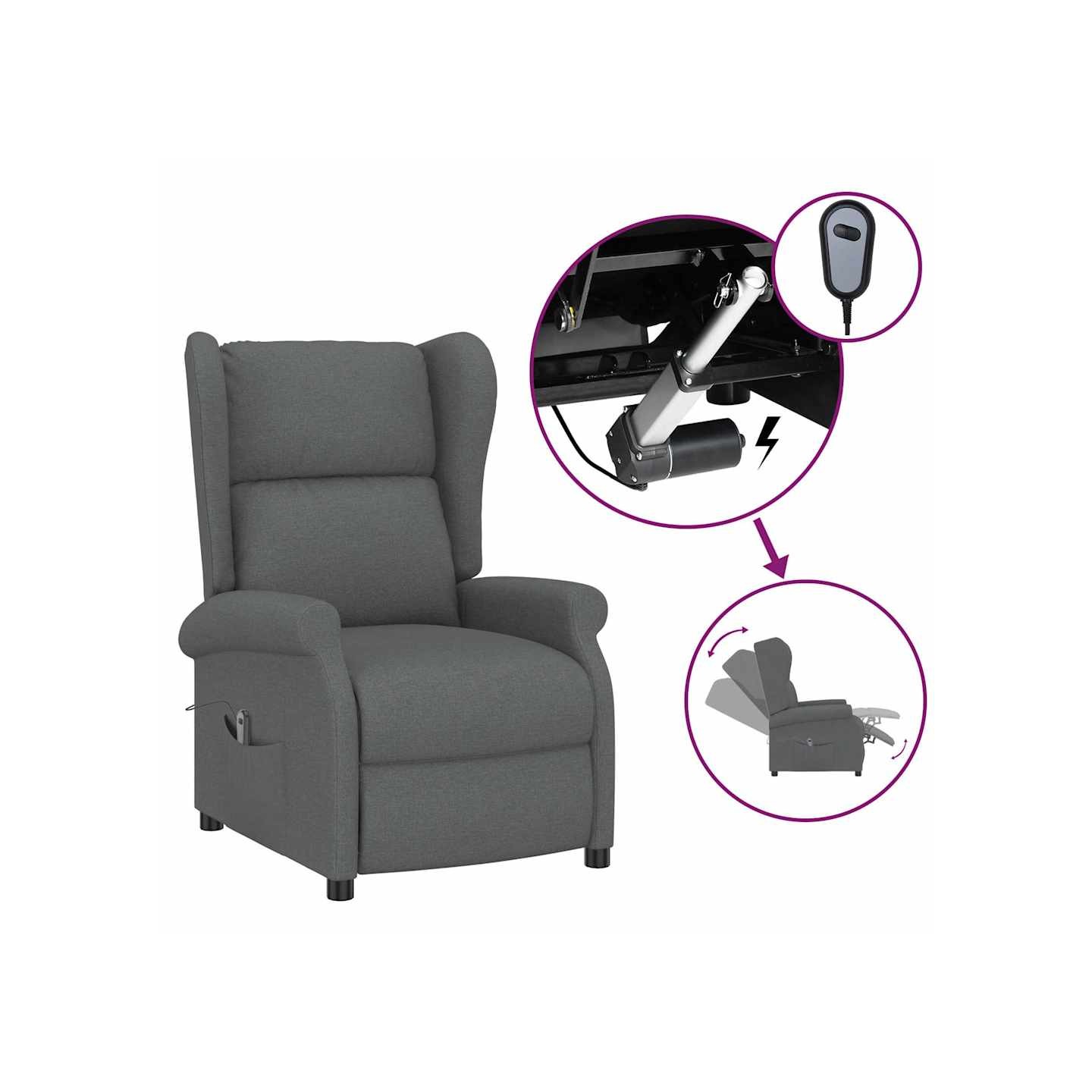Fauteuil inclinable électrique à oreilles gris foncé tissu
