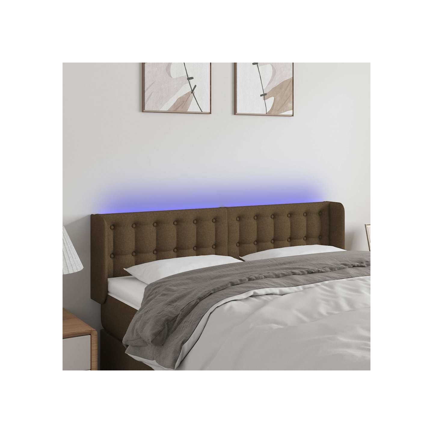 Tête de lit à LED Marron foncé 147x16x78/88 cm Tissu
