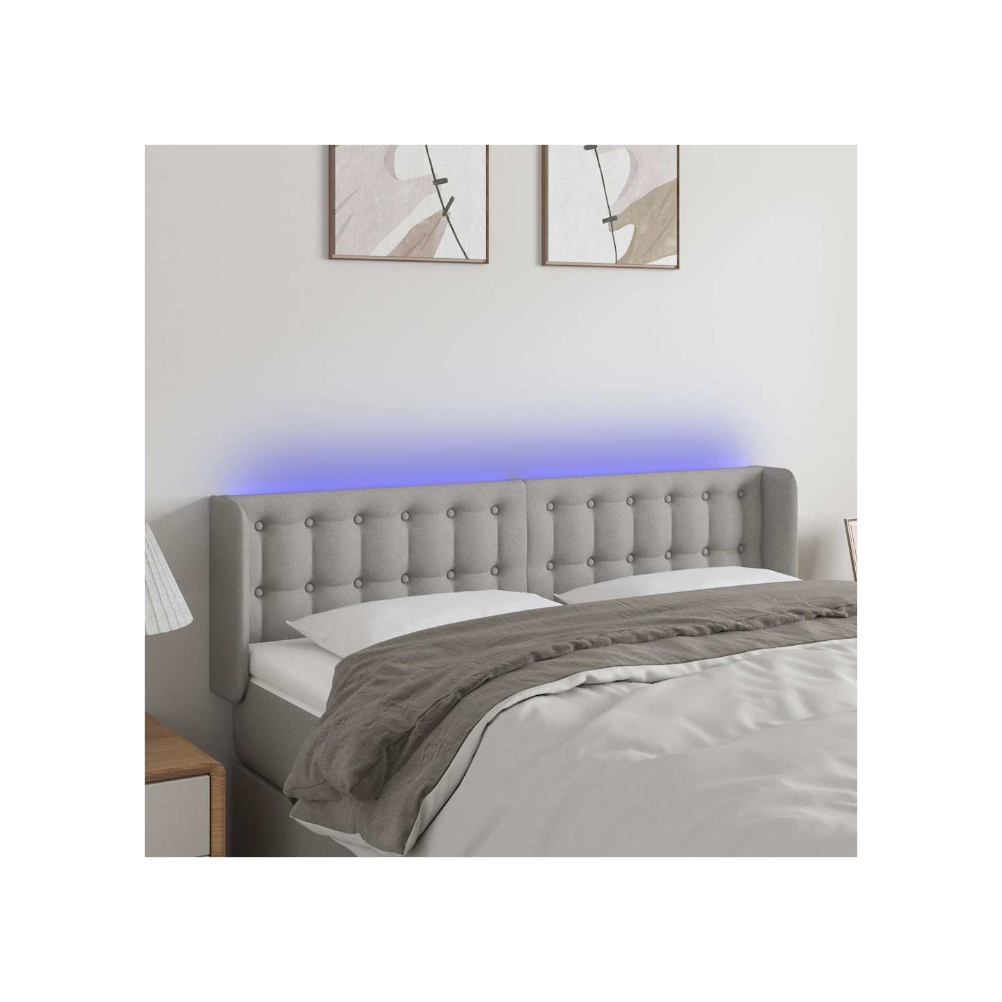 Tête de lit à LED Gris clair 147x16x78/88 cm Tissu