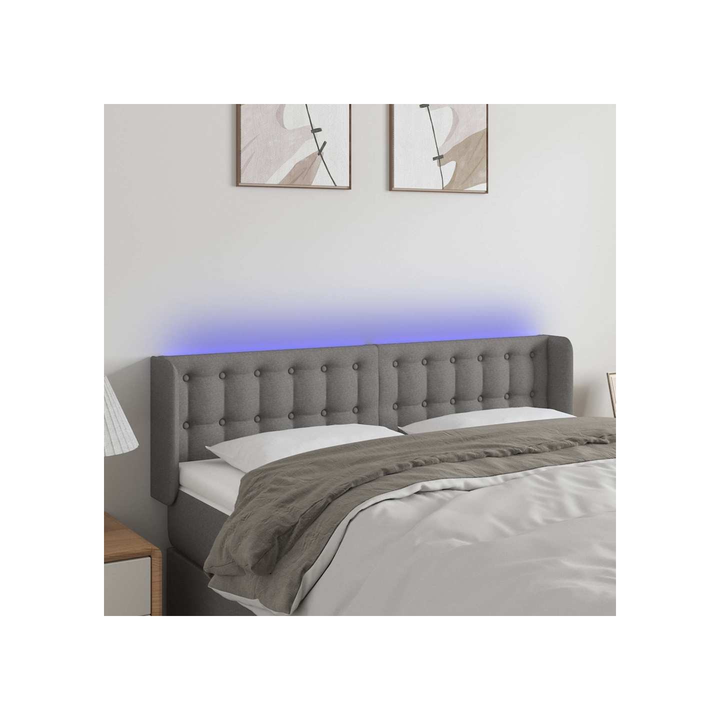 Tête de lit à LED Gris foncé 147x16x78/88 cm Tissu