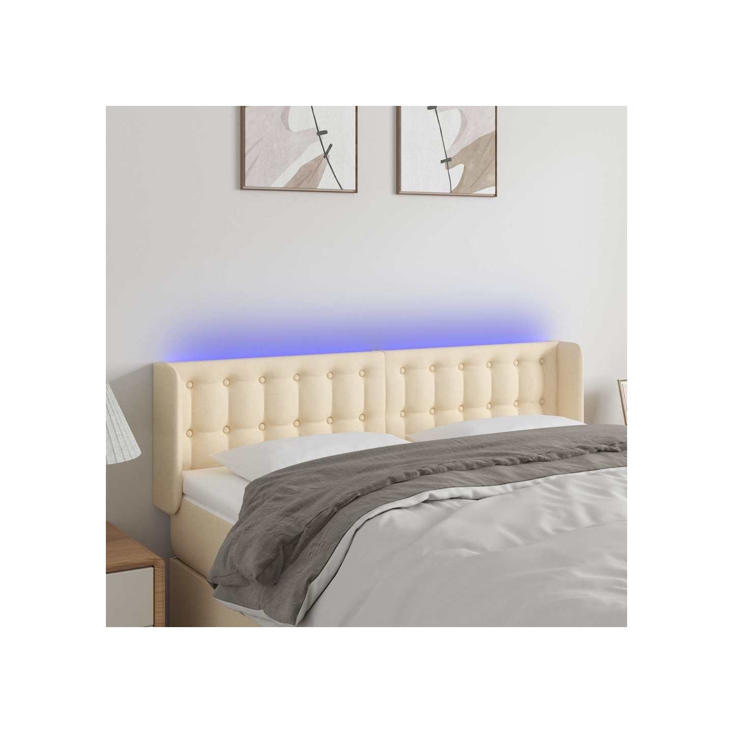 Tête de lit à LED Crème 147x16x78/88 cm Tissu