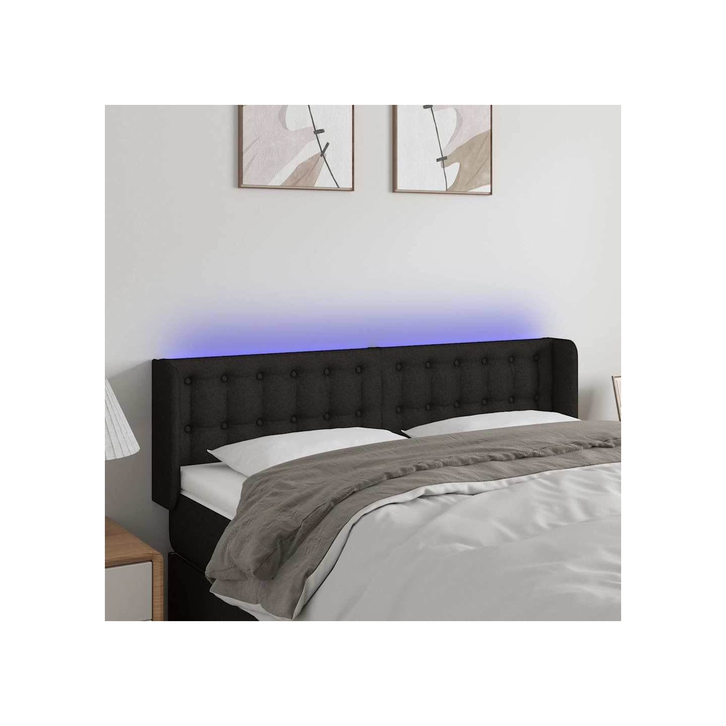 Tête de lit à LED Noir 147x16x78/88 cm Tissu
