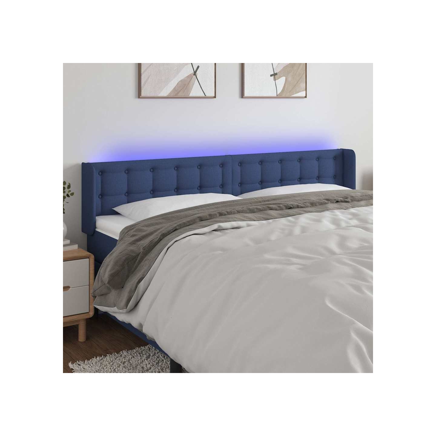 Tête de lit à LED Bleu 183x16x78/88 cm Tissu