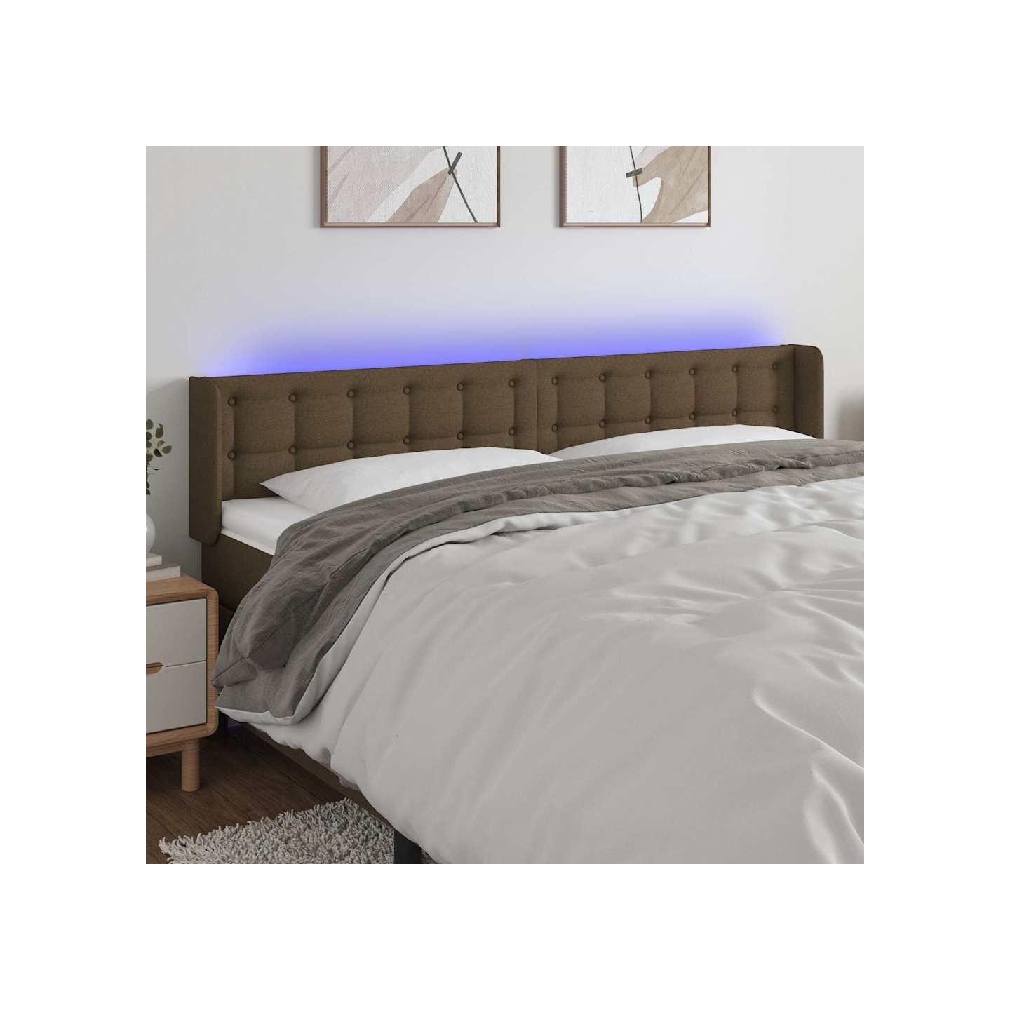 Tête de lit à LED Marron foncé 203x16x78/88 cm Tissu