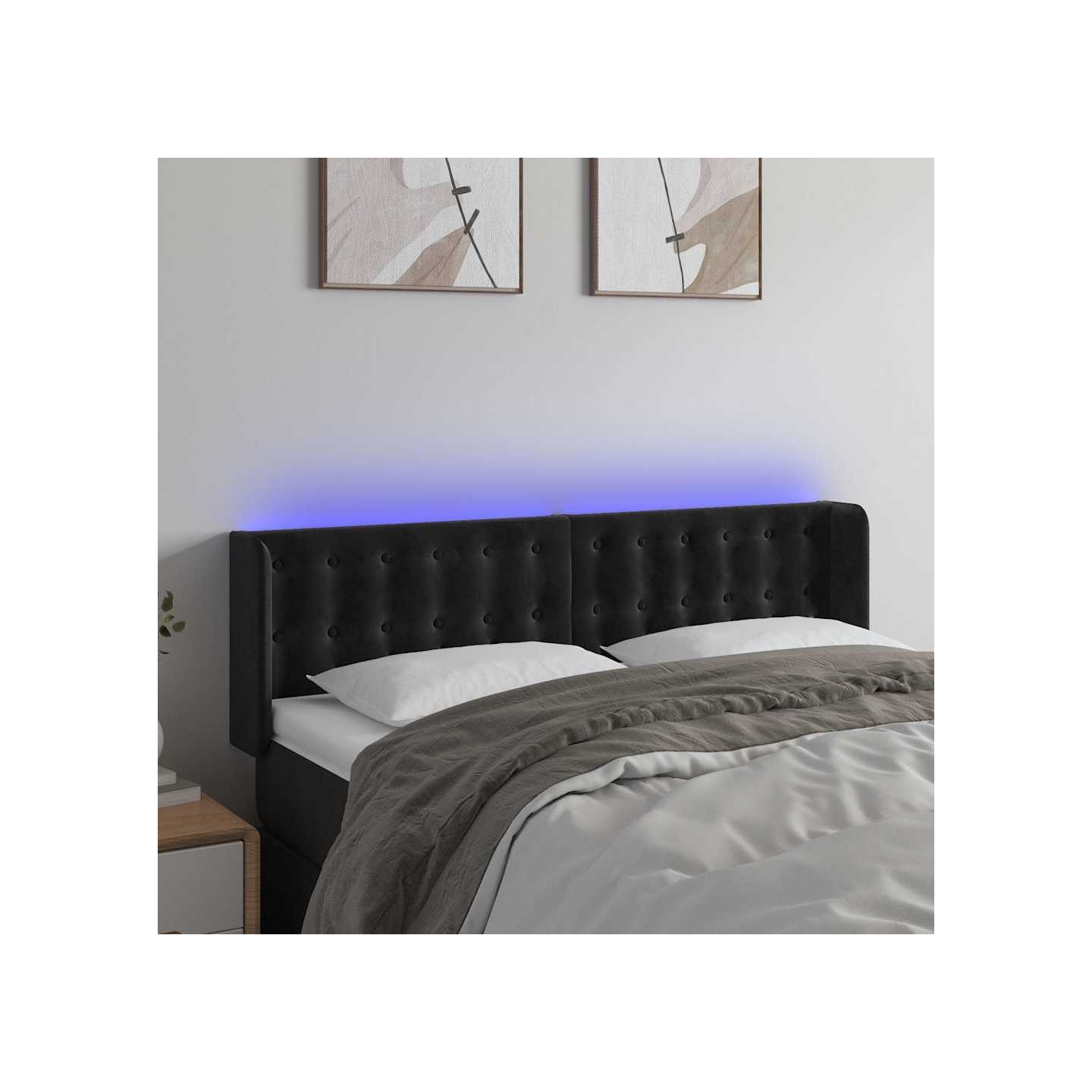 Tête de lit à LED Noir 147x16x78/88 cm Velours