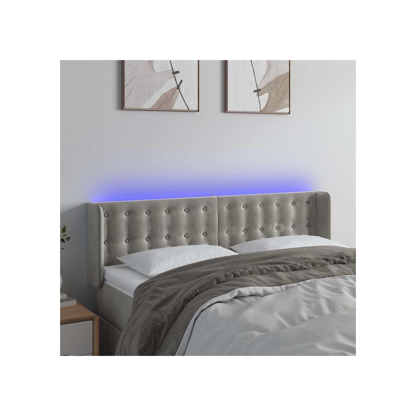 Tête de lit à LED Gris clair 147x16x78/88 cm Velours