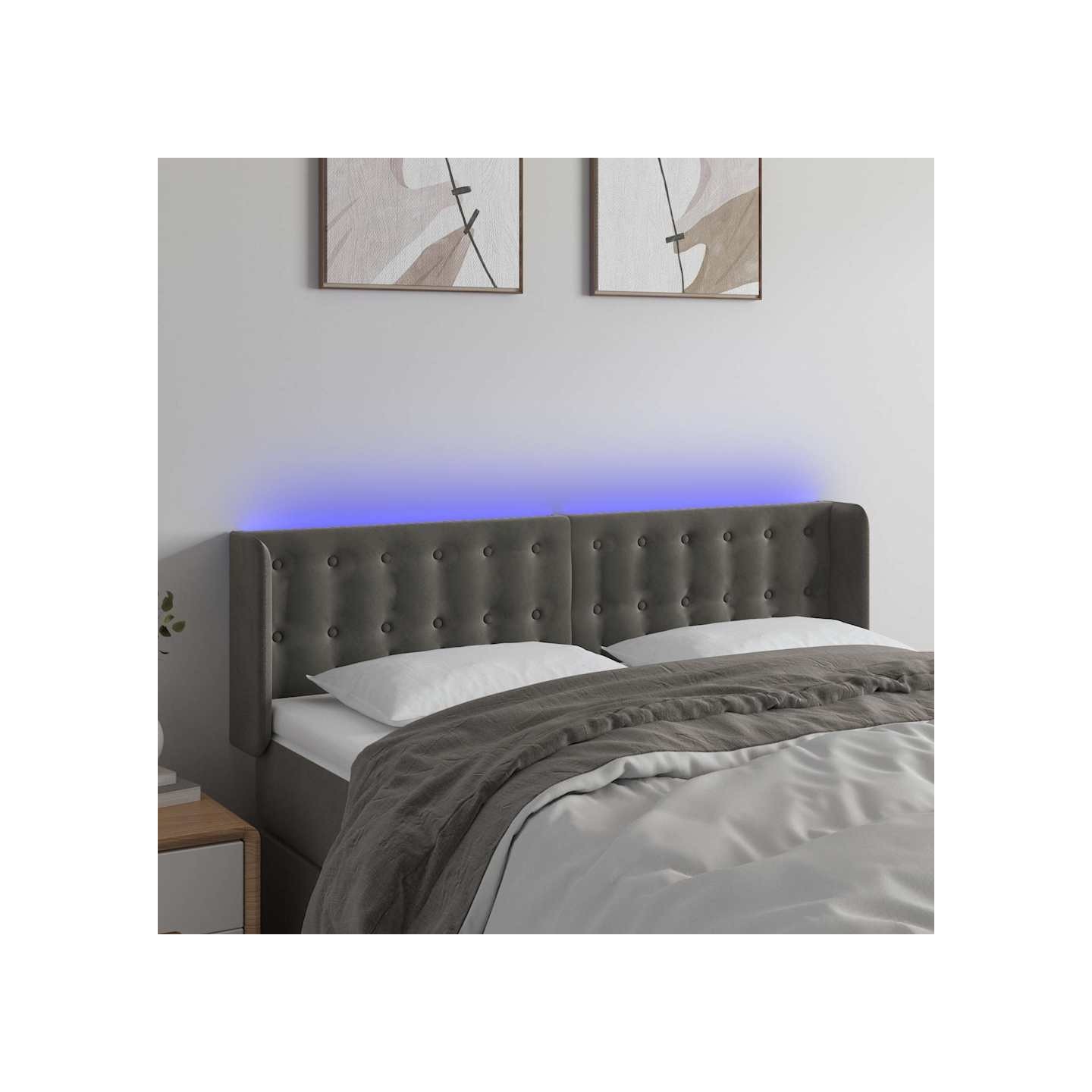 Tête de lit à LED Gris foncé 147x16x78/88 cm Velours