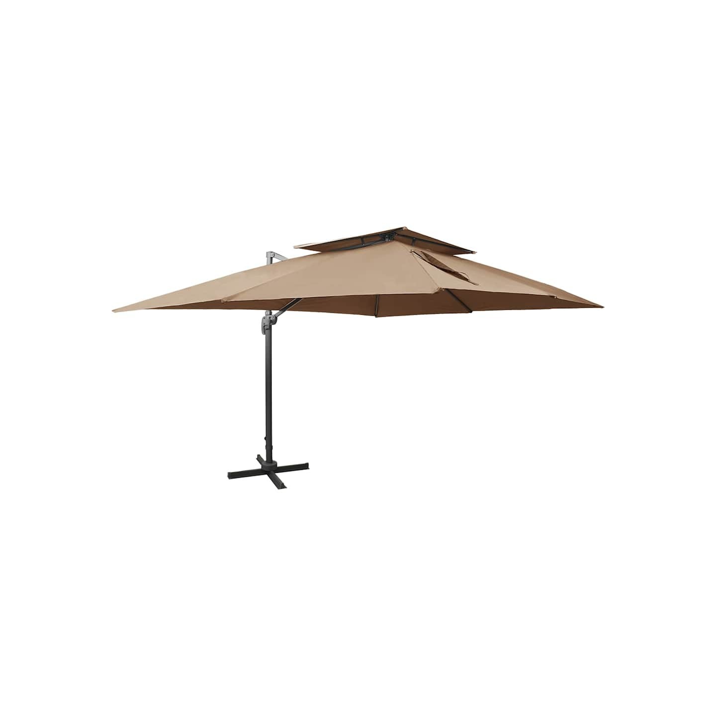 Parasol de jardin en porte-à-faux avec double toit taupe