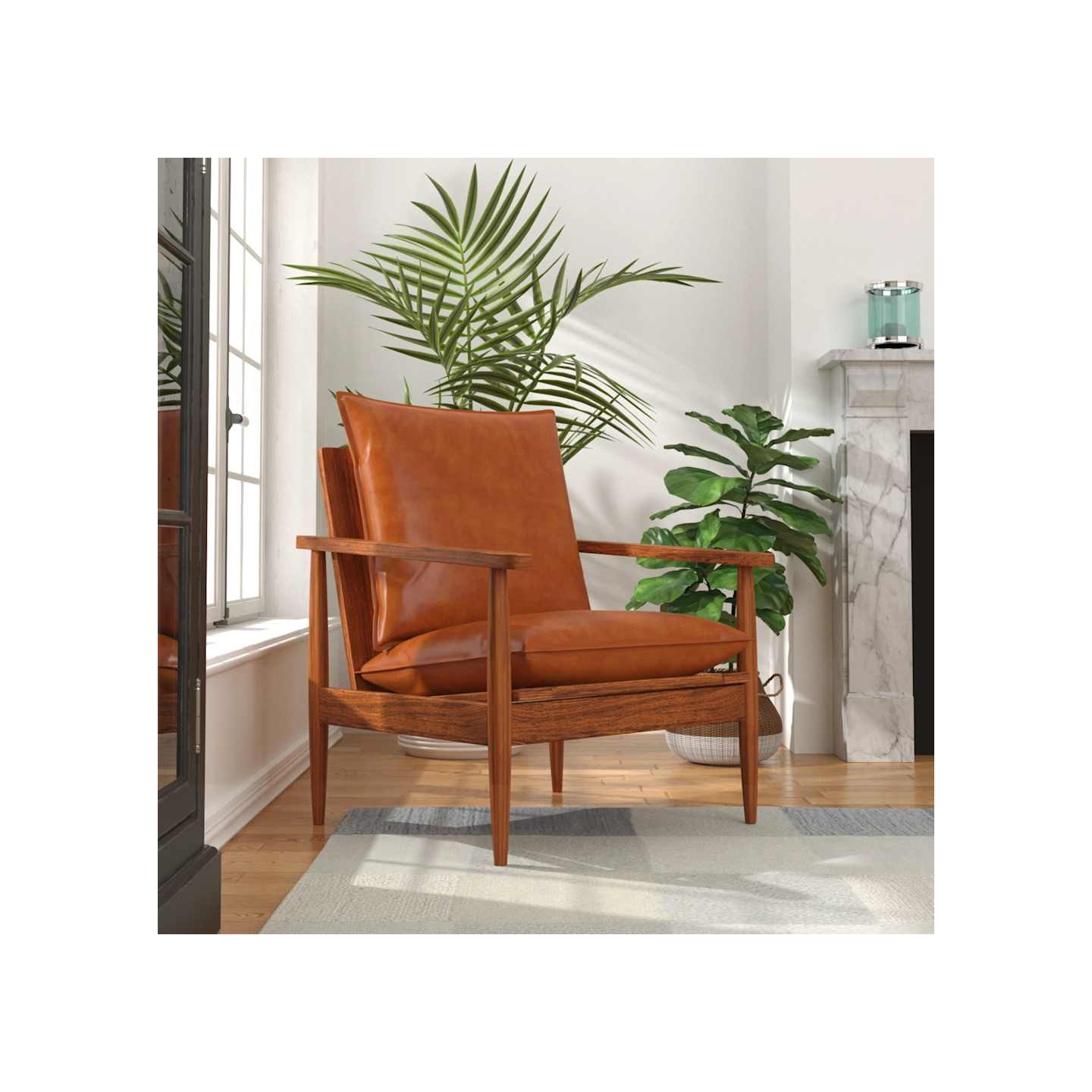Fauteuil Marron Cuir véritable avec bois d'acacia