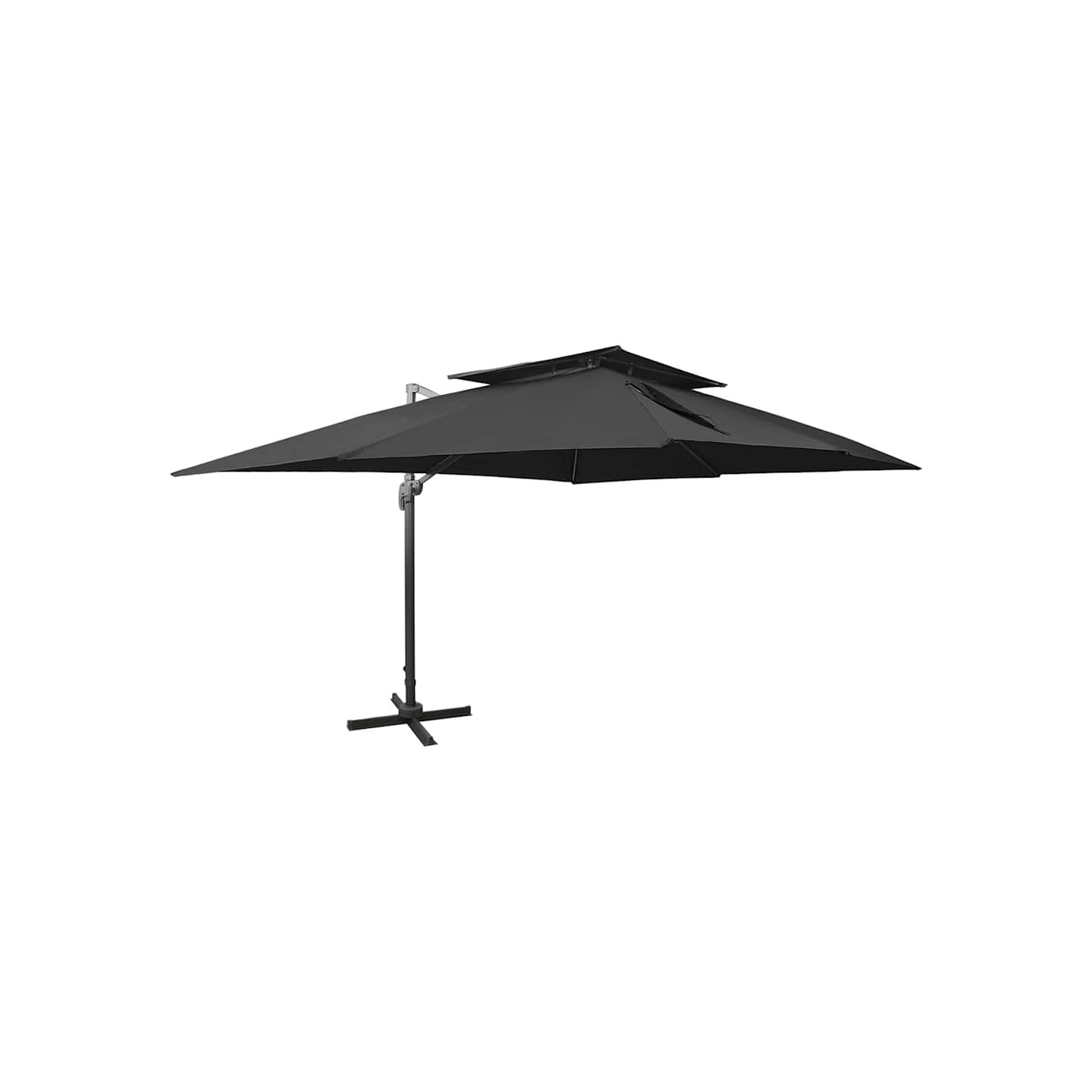 Parasol de jardin déporté avec double dessus noir 400 x 300 cm
