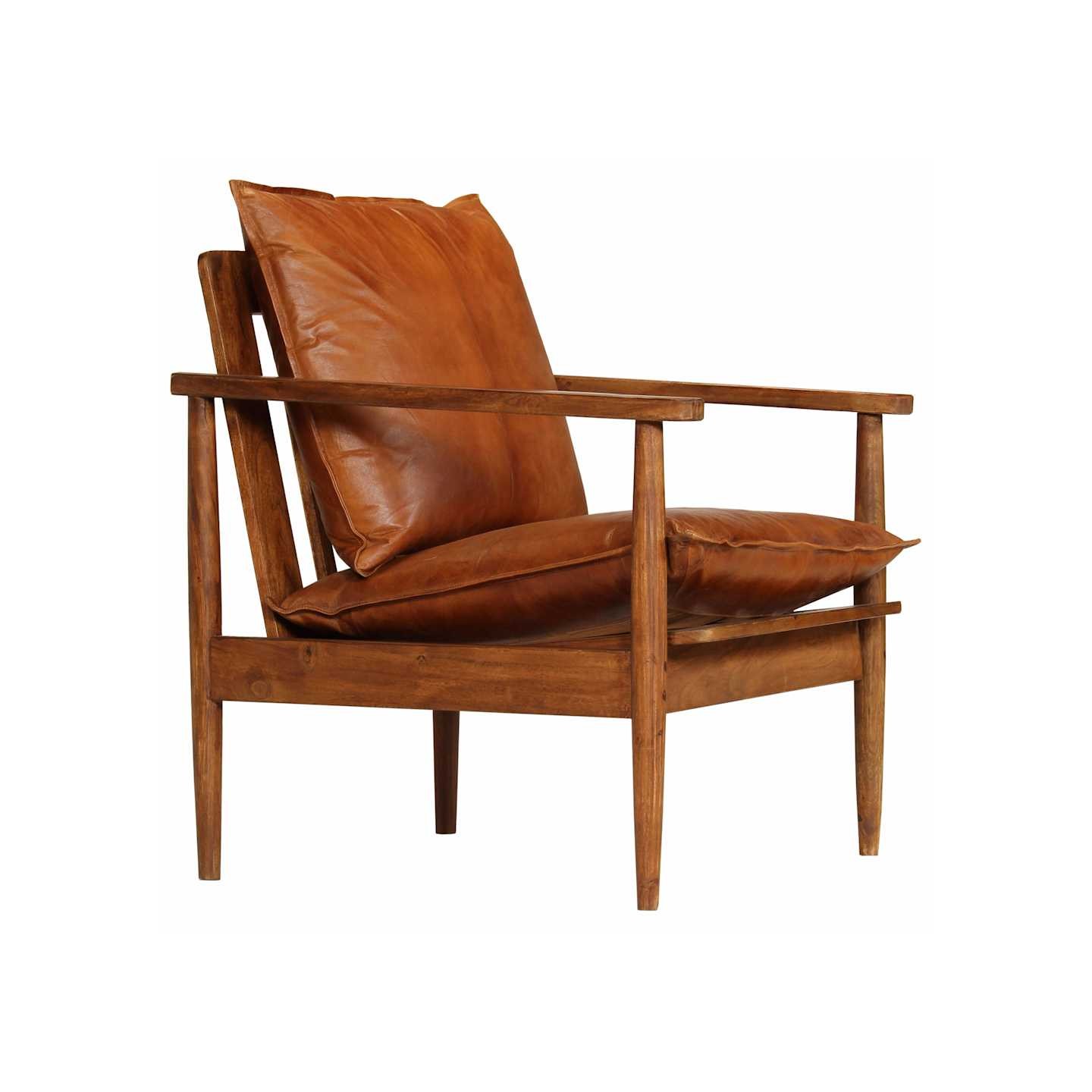 Fauteuil Marron Cuir véritable avec bois d'acacia