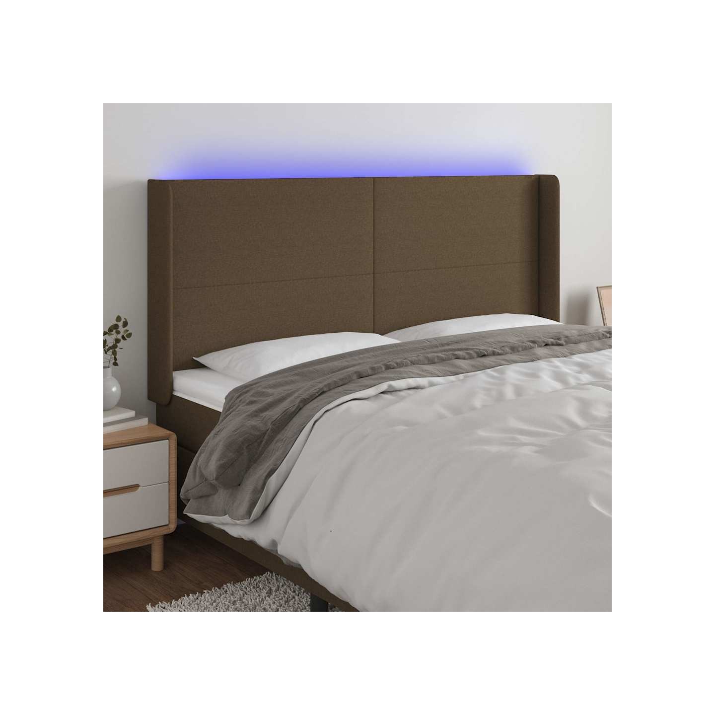 Tête de lit à LED Marron foncé 183x16x118/128 cm Tissu