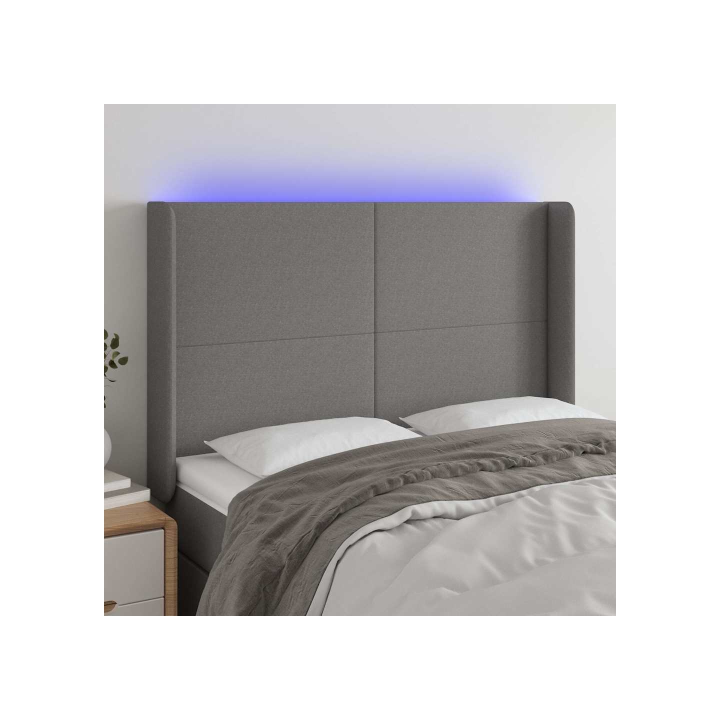 Tête de lit à LED Gris foncé 147x16x118/128 cm Tissu