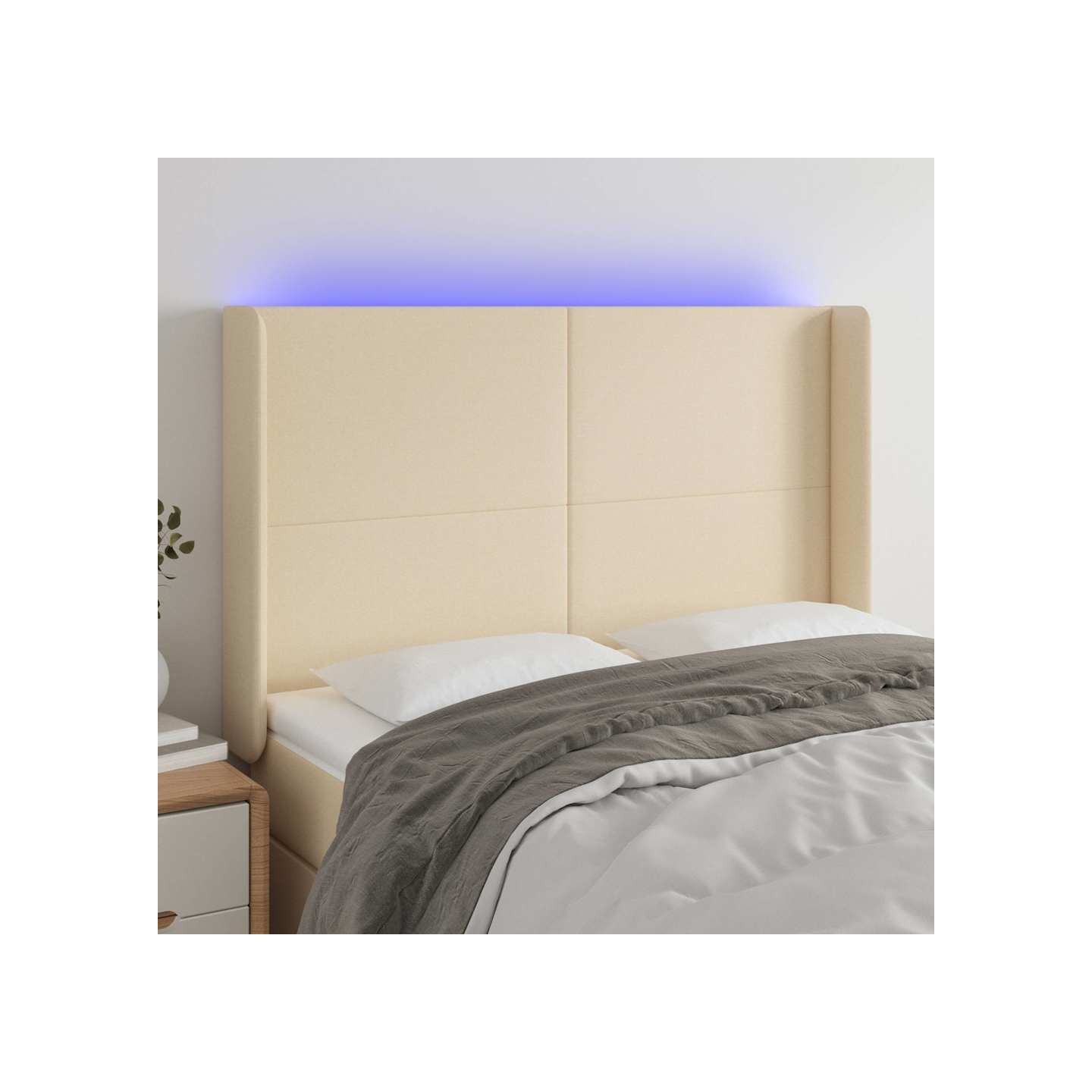 Tête de lit à LED Crème 147x16x118/128 cm Tissu