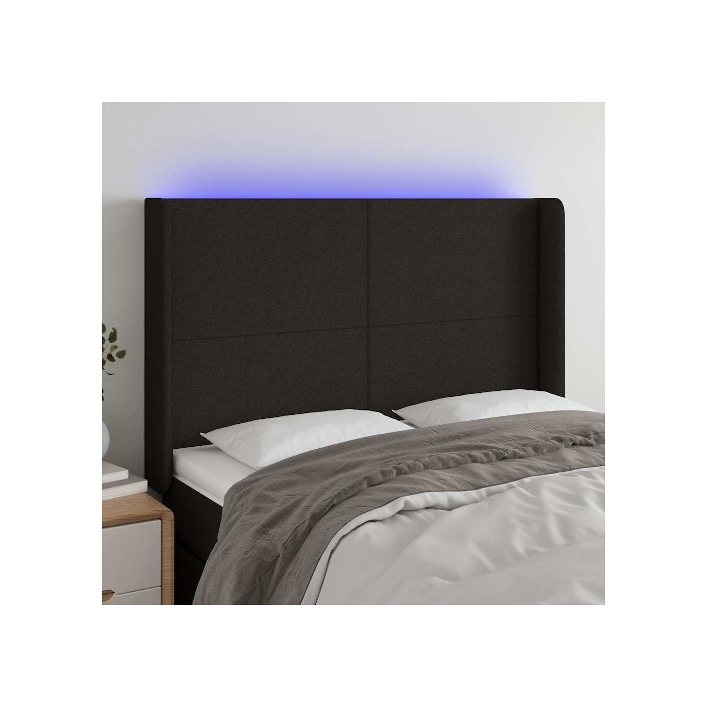 Tête de lit à LED Noir 147x16x118/128 cm Tissu