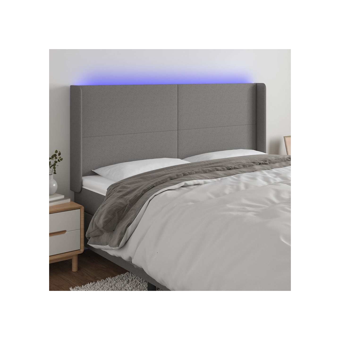 Tête de lit à LED Gris foncé 183x16x118/128 cm Tissu