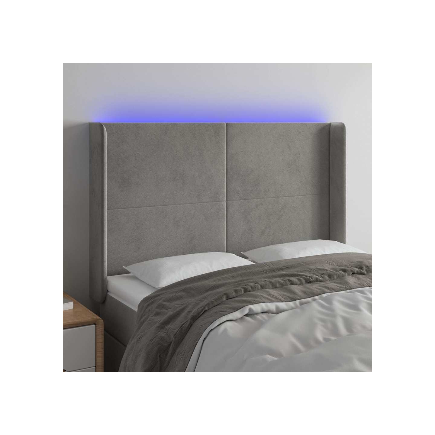 Tête de lit à LED Gris clair 147x16x118/128 cm Velours