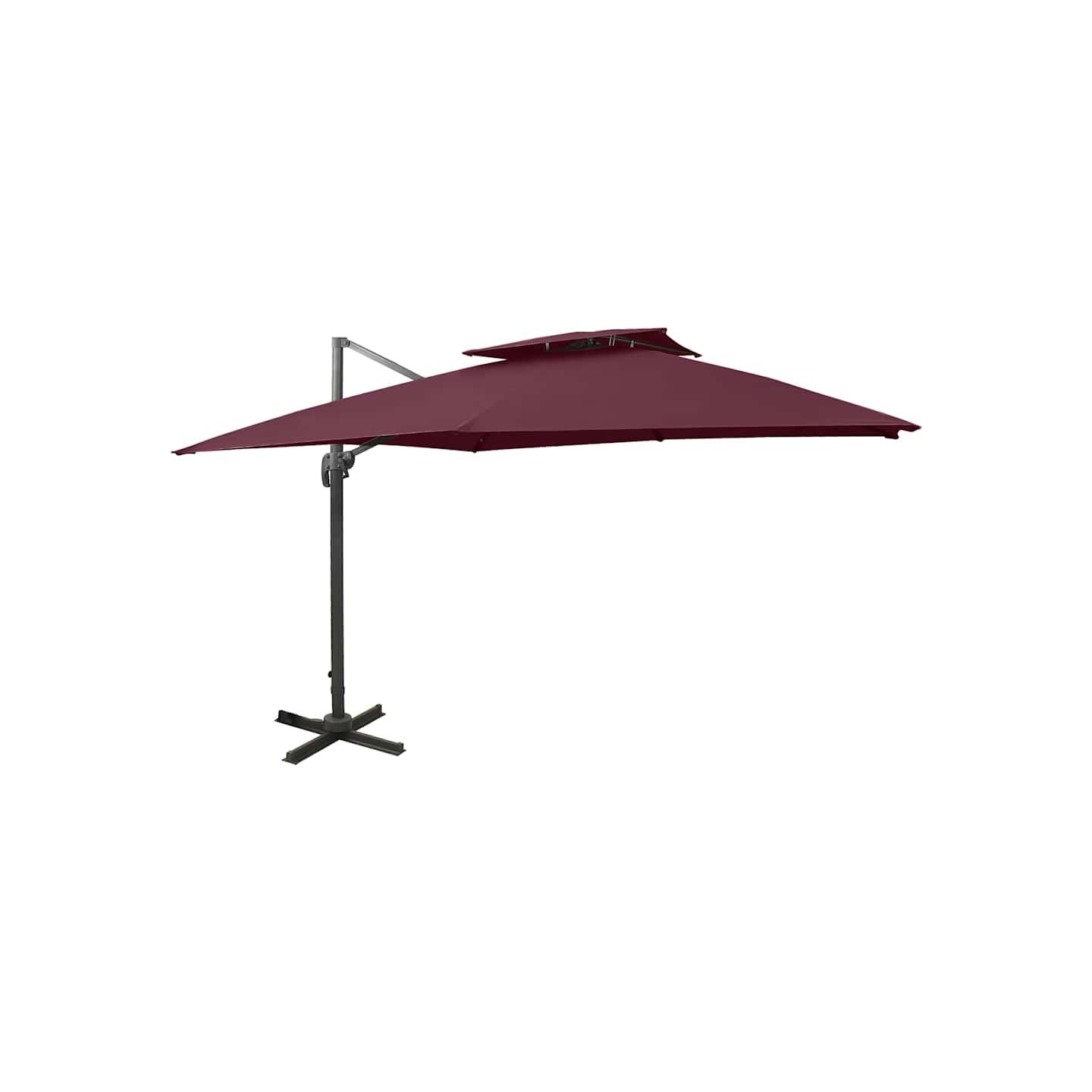 Parasol de jardin en porte-à-faux à double toit rouge bordeaux