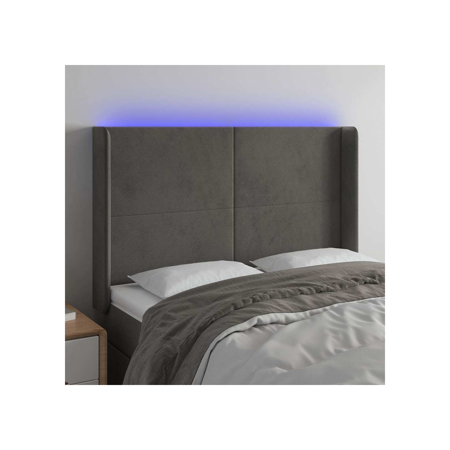 Tête de lit à LED Gris foncé 147x16x118/128 cm Velours