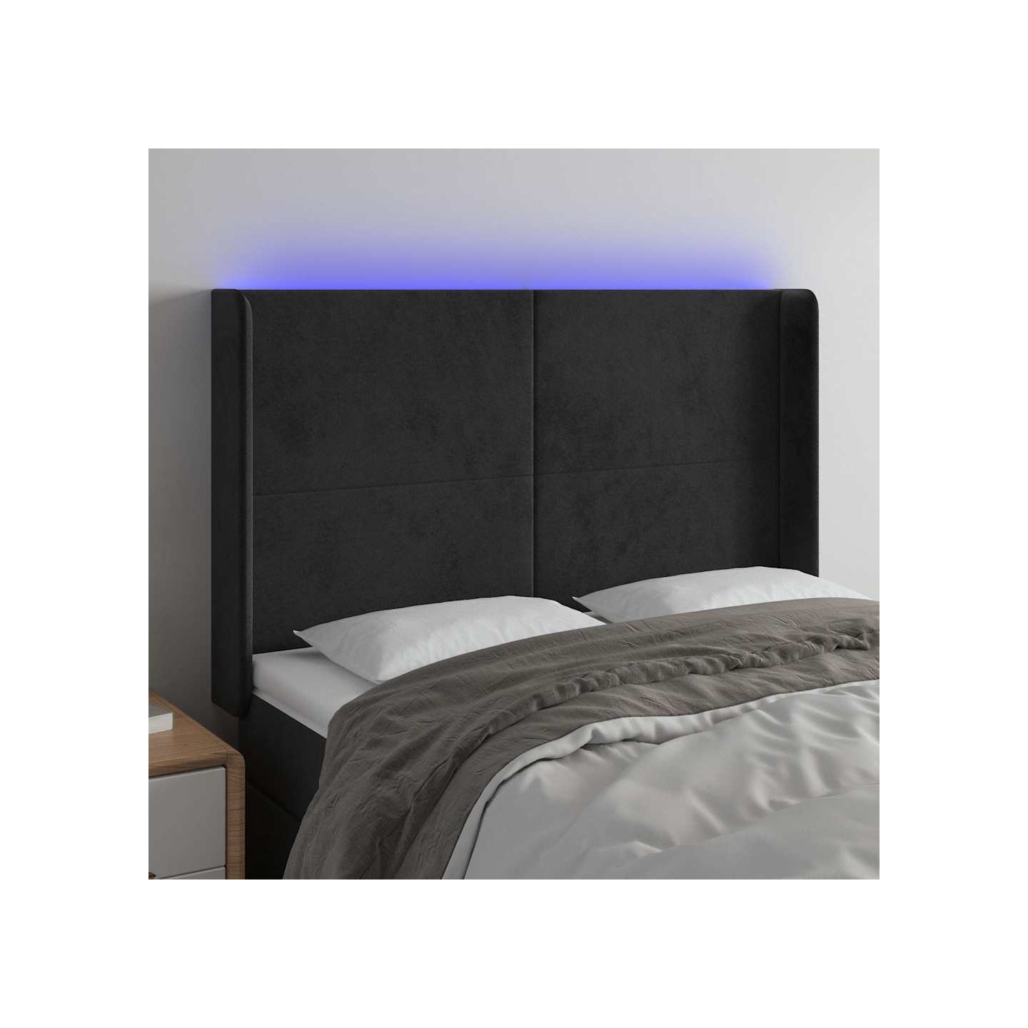 Tête de lit à LED Noir 147x16x118/128 cm Velours