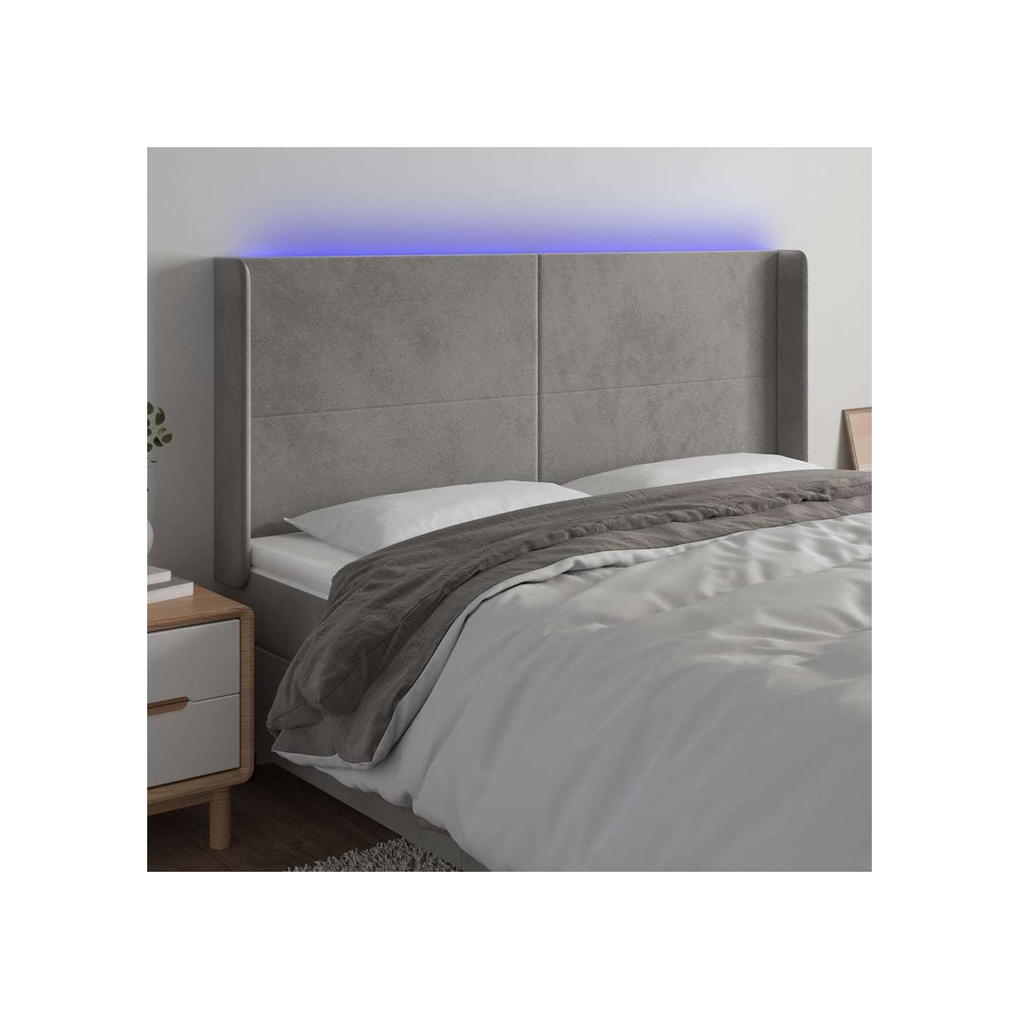 Tête de lit à LED Gris clair 203x16x118/128 cm Velours