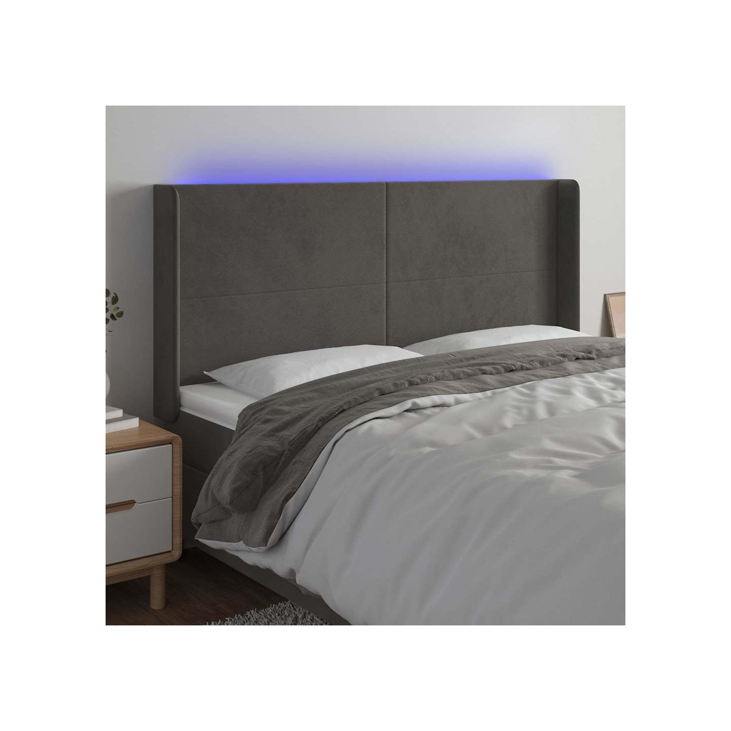 Tête de lit à LED Gris foncé 163x16x118/128 cm Velours