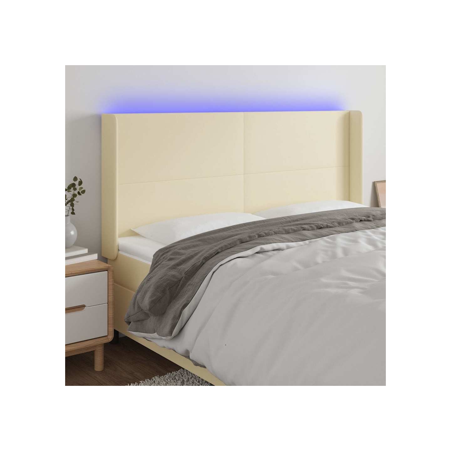 Tête de lit à LED Crème 163x16x118/128 cm Similicuir