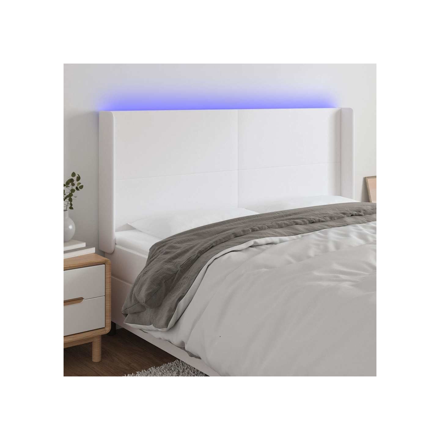 Tête de lit à LED Blanc 203x16x118/128 cm Similicuir