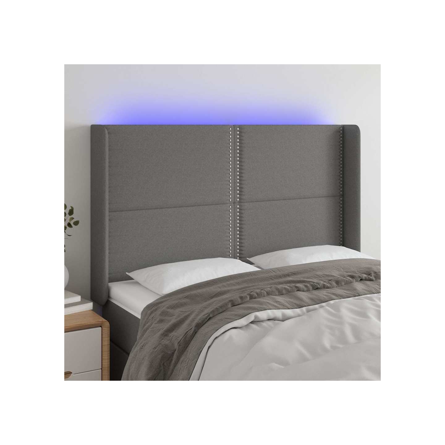 Tête de lit à LED Gris foncé 147x16x118/128 cm Tissu