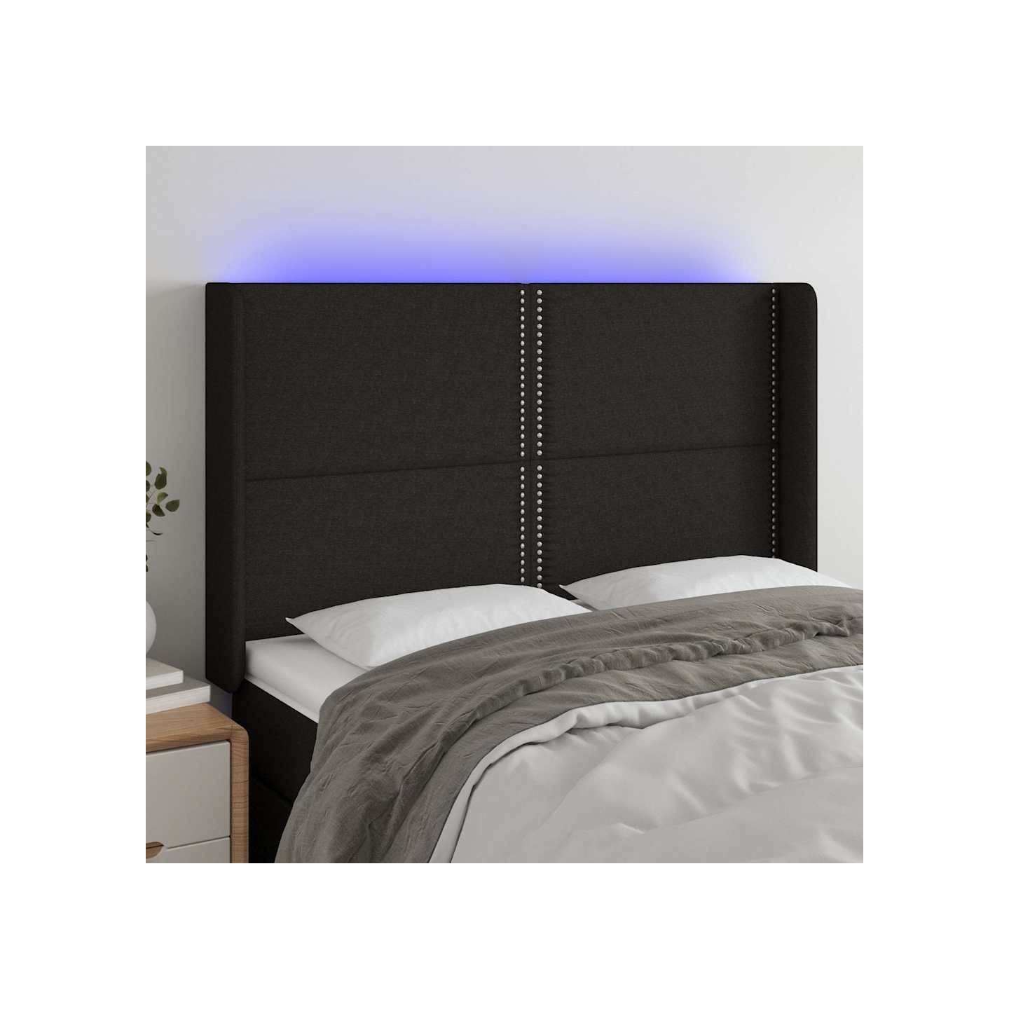 Tête de lit à LED Noir 147x16x118/128 cm Tissu