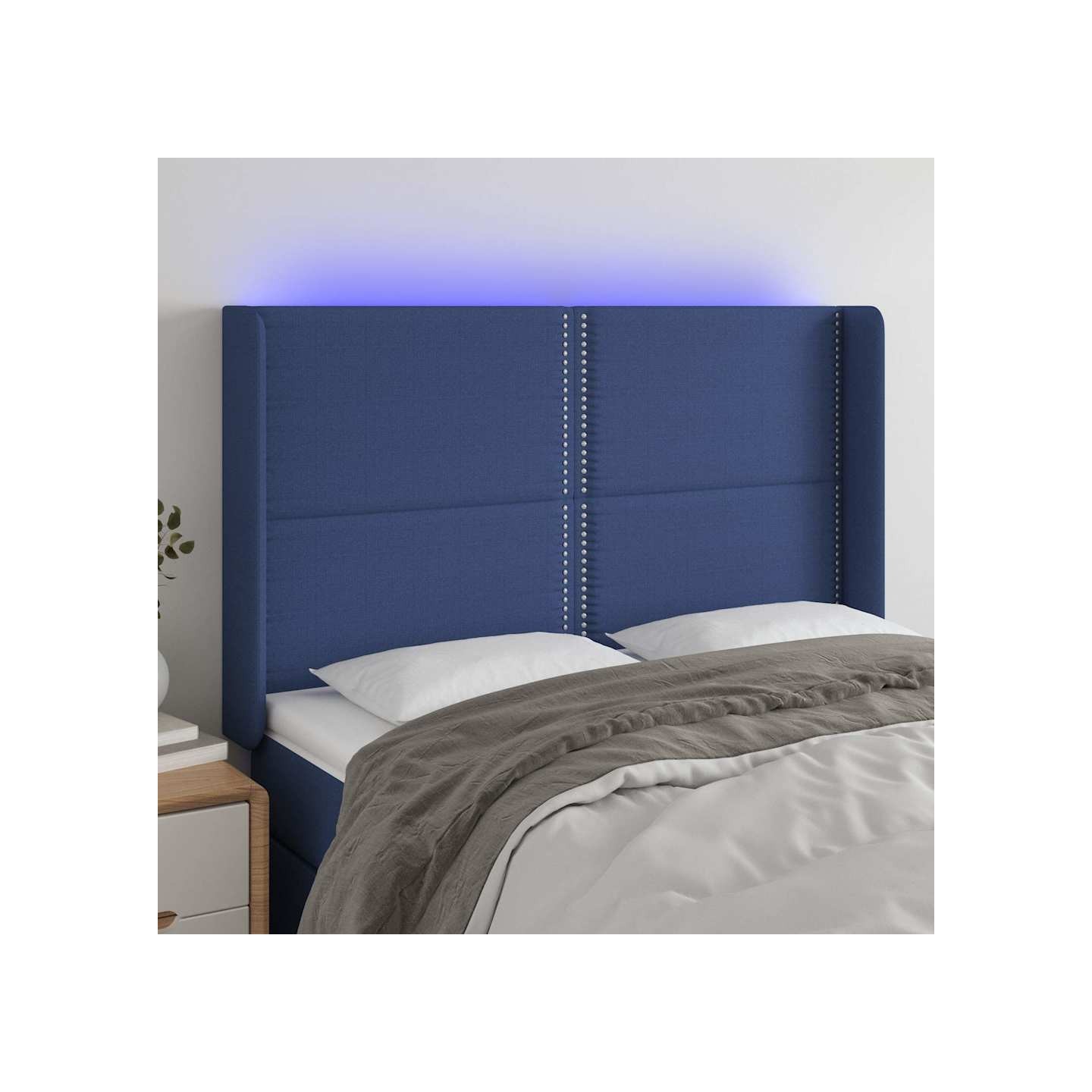 Tête de lit à LED Bleu 147x16x118/128 cm Tissu