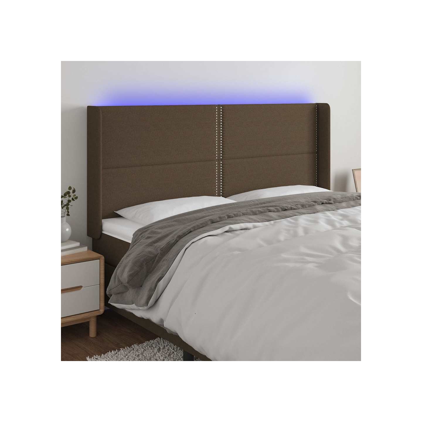 Tête de lit à LED Marron foncé 183x16x118/128 cm Tissu