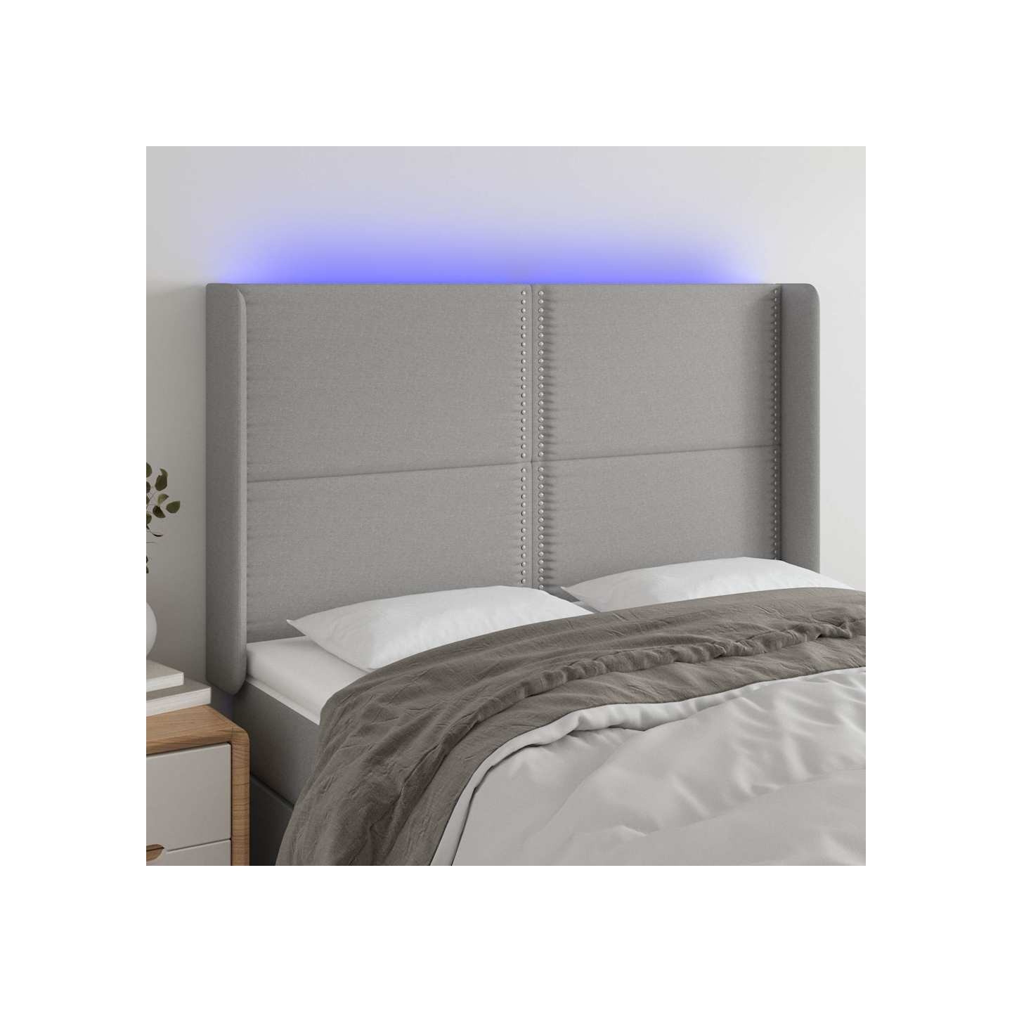 Tête de lit à LED Gris clair 147x16x118/128 cm Tissu