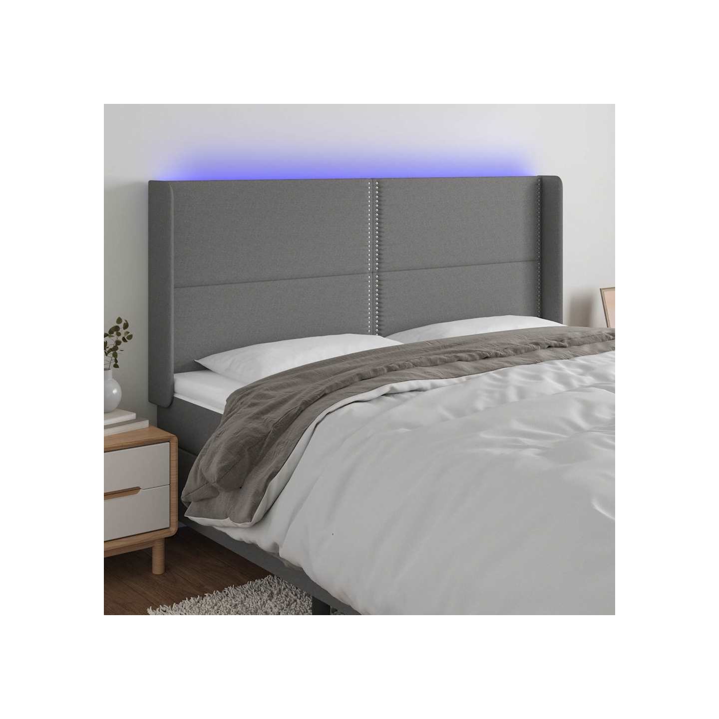 Tête de lit à LED Gris foncé 183x16x118/128 cm Tissu