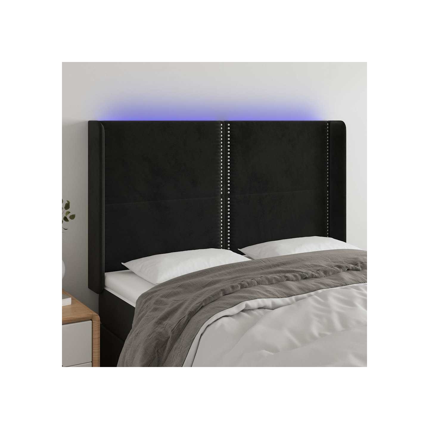 Tête de lit à LED Noir 147x16x118/128 cm Velours