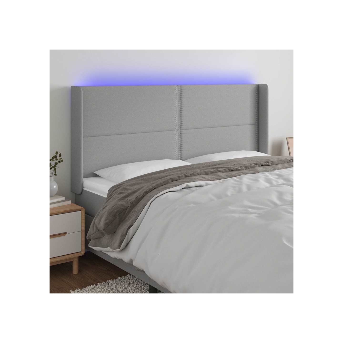 Tête de lit à LED Gris clair 203x16x118/128 cm Tissu