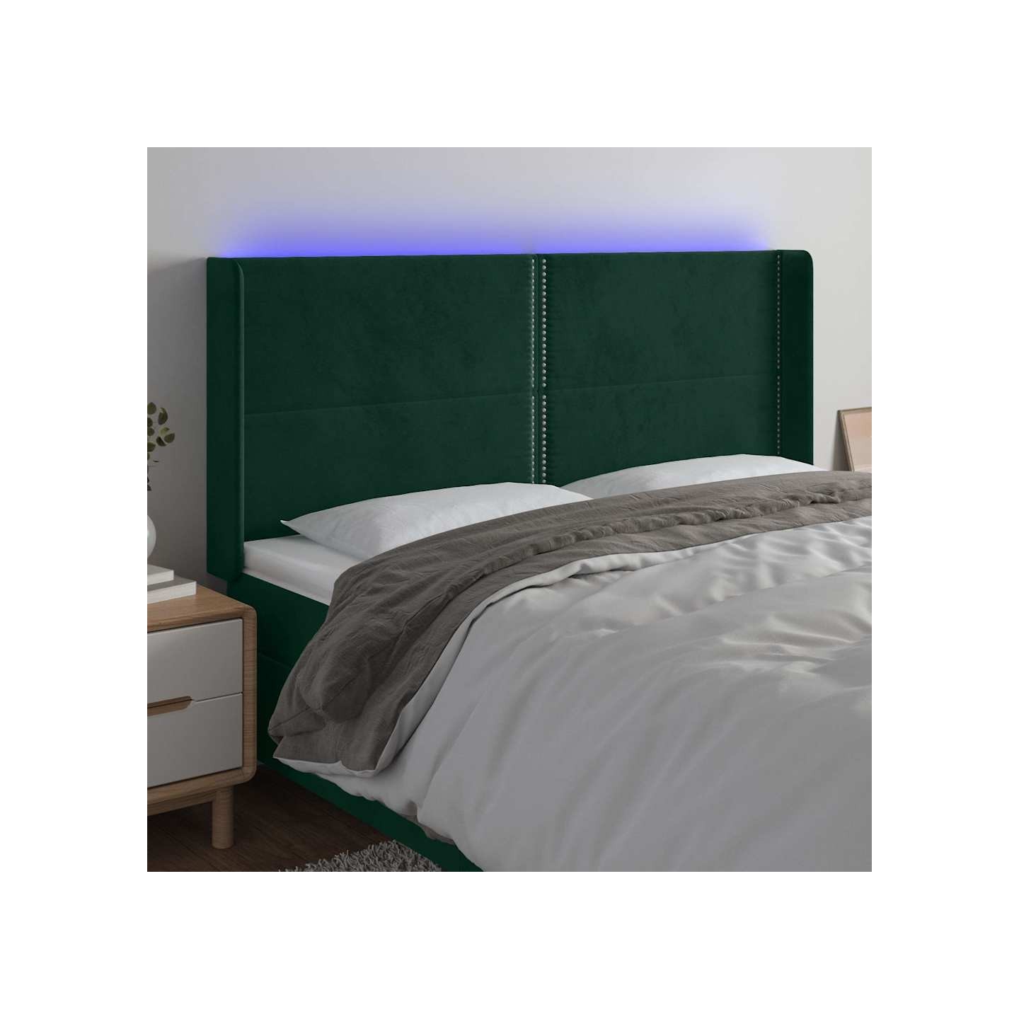 Tête de lit à LED Vert foncé 203x16x118/128 cm Velours