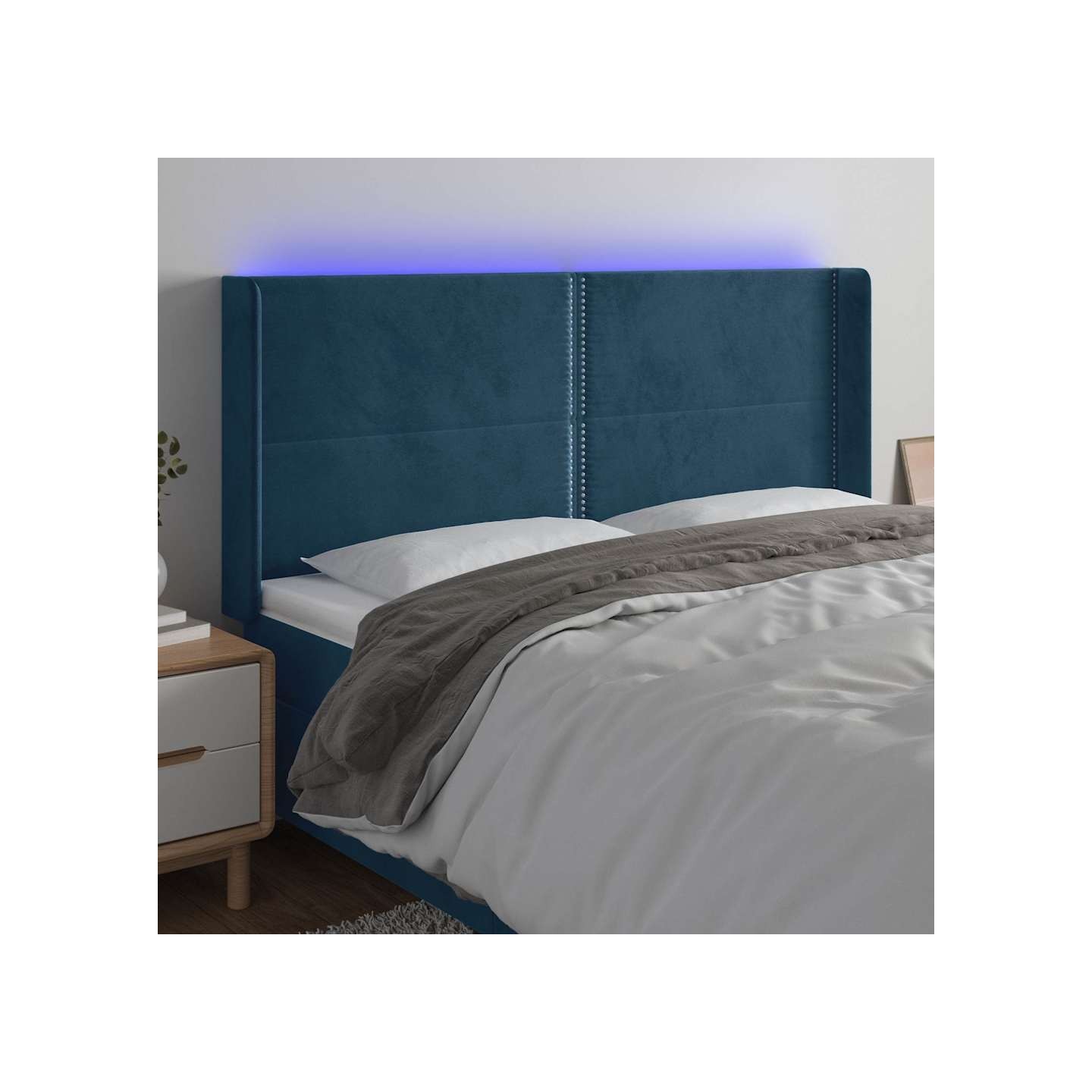 Tête de lit à LED Bleu foncé 203x16x118/128 cm Velours
