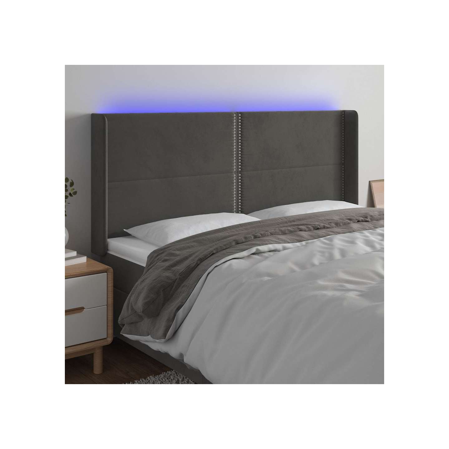 Tête de lit à LED Gris foncé 163x16x118/128 cm Velours