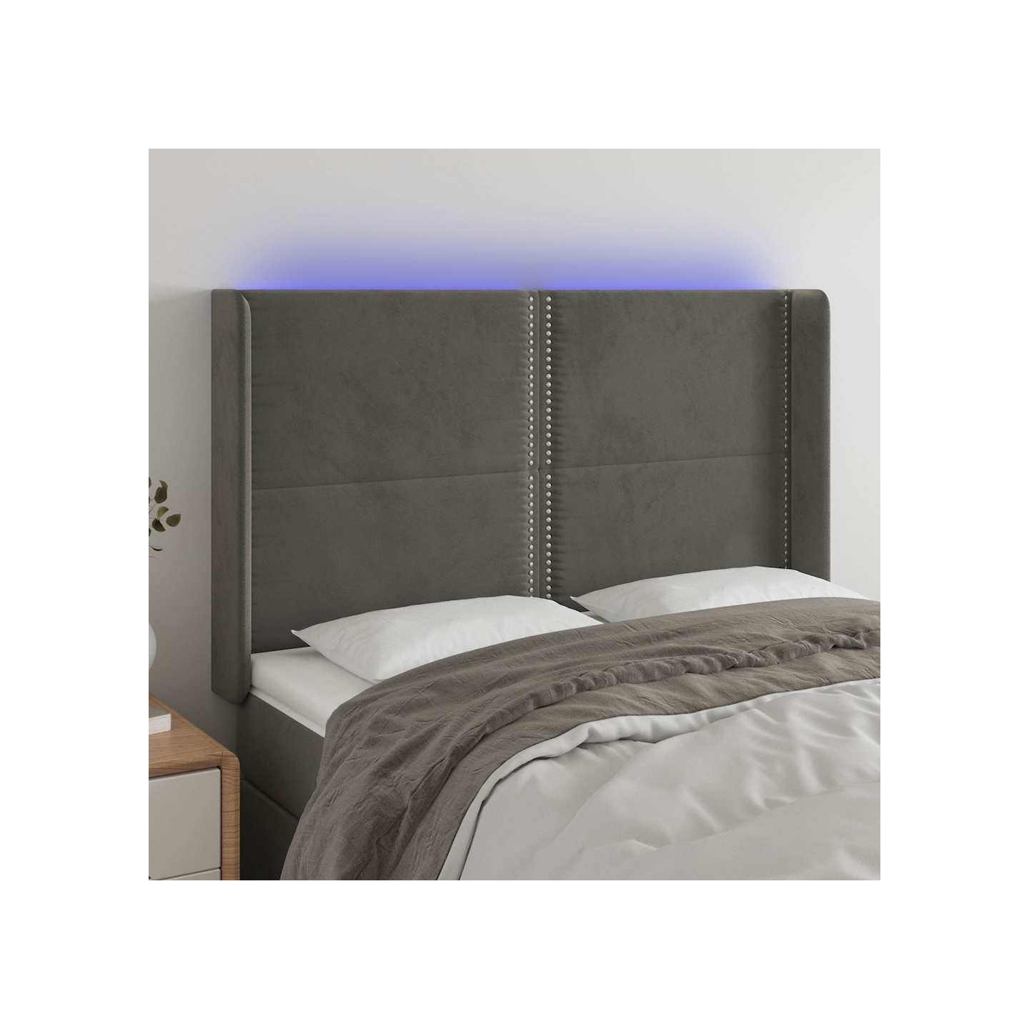 Tête de lit à LED Gris foncé 147x16x118/128 cm Velours