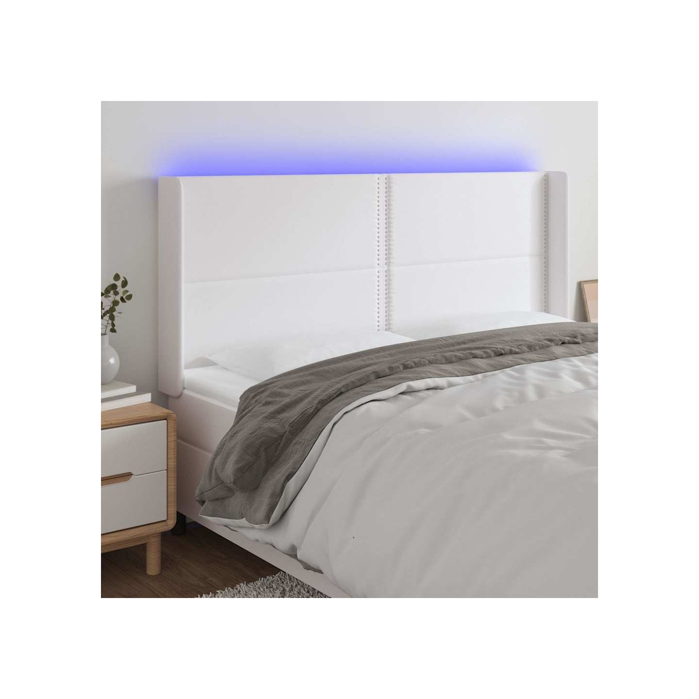 Tête de lit à LED Blanc 203x16x118/128 cm Similicuir
