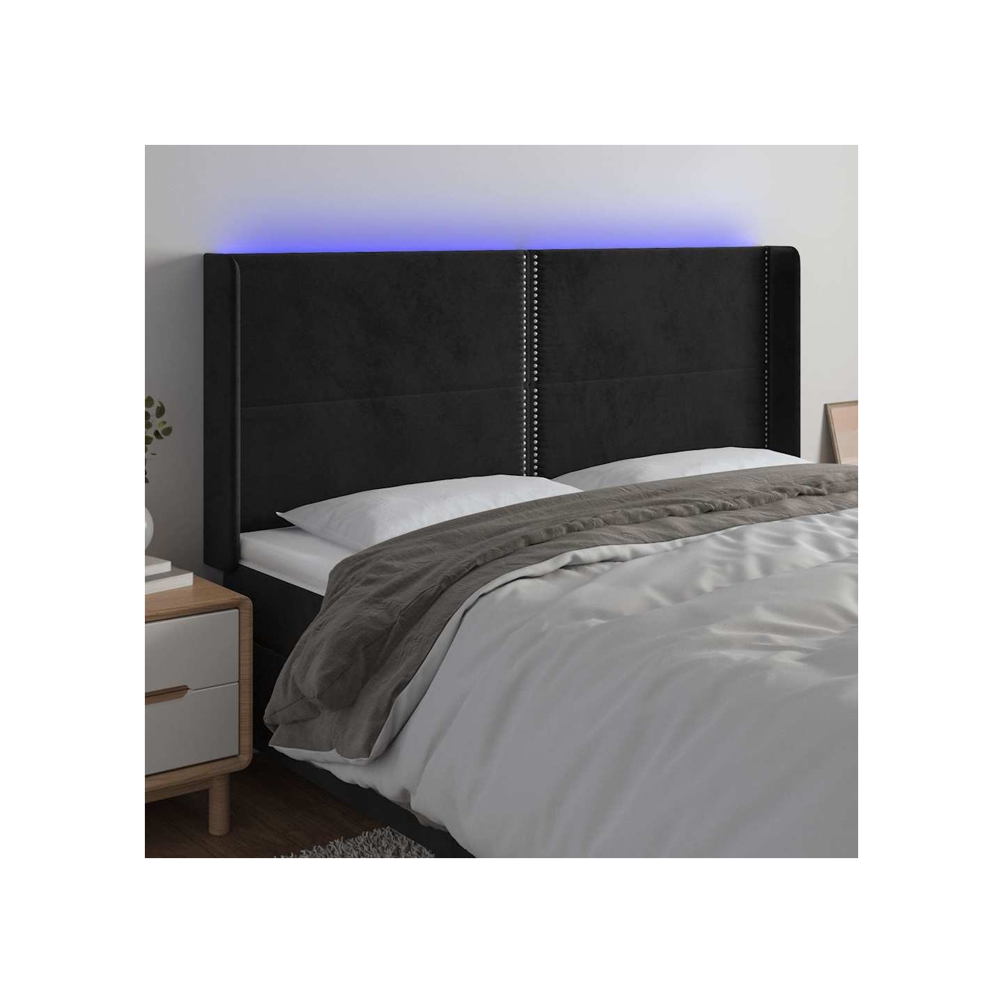 Tête de lit à LED Noir 183x16x118/128 cm Velours