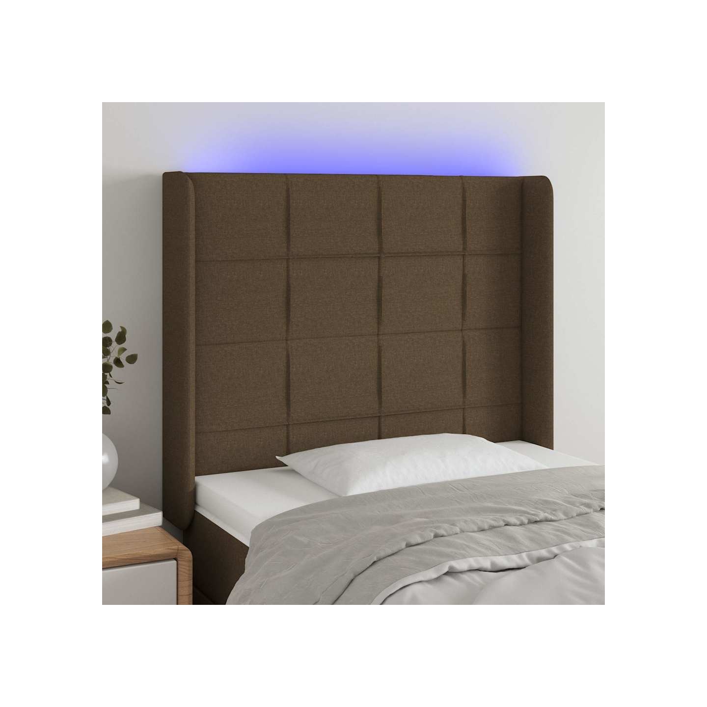 Tête de lit à LED Marron foncé 93x16x118/128 cm Tissu