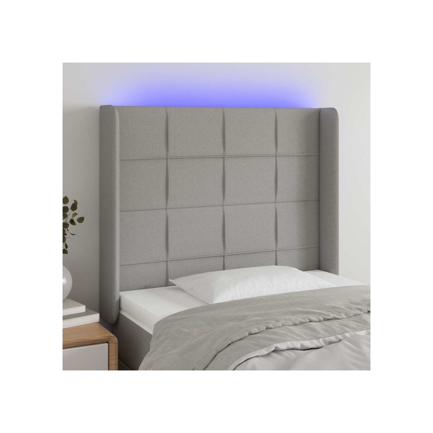 Tête de lit à LED Gris clair 103x16x118/128 cm Tissu