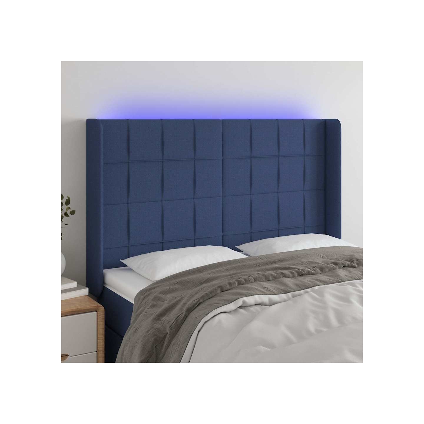 Tête de lit à LED Bleu 147x16x118/128 cm Tissu