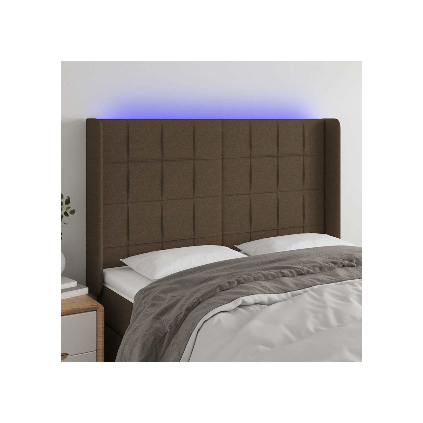 Tête de lit à LED Marron foncé 147x16x118/128 cm Tissu
