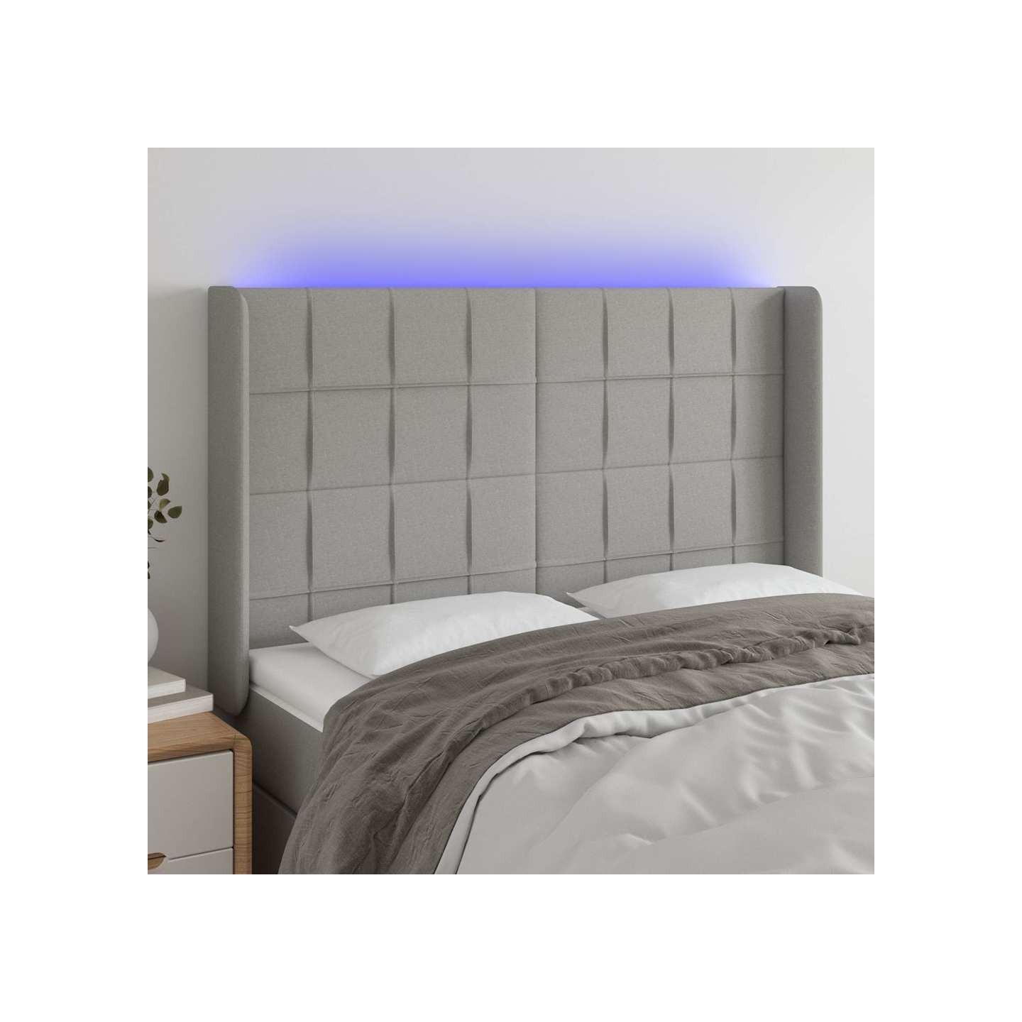 Tête de lit à LED Gris clair 147x16x118/128 cm Tissu