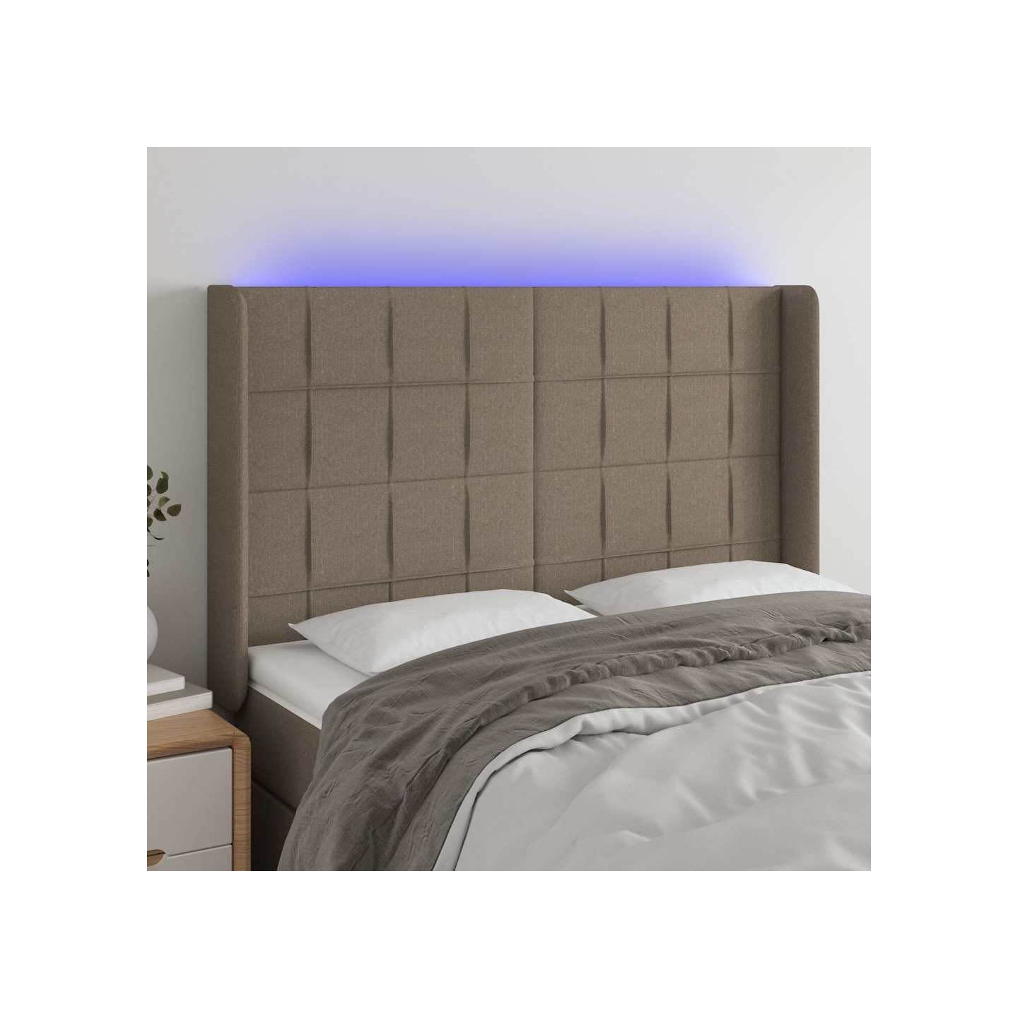 Tête de lit à LED Taupe 147x16x118/128 cm Tissu