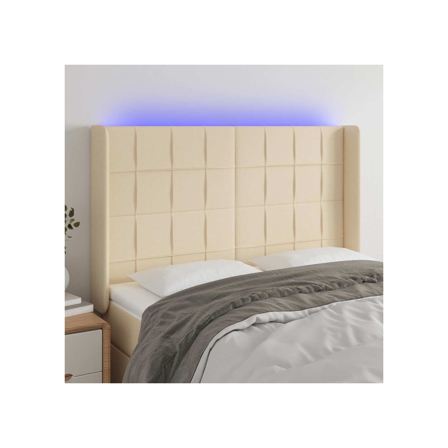 Tête de lit à LED Crème 147x16x118/128 cm Tissu