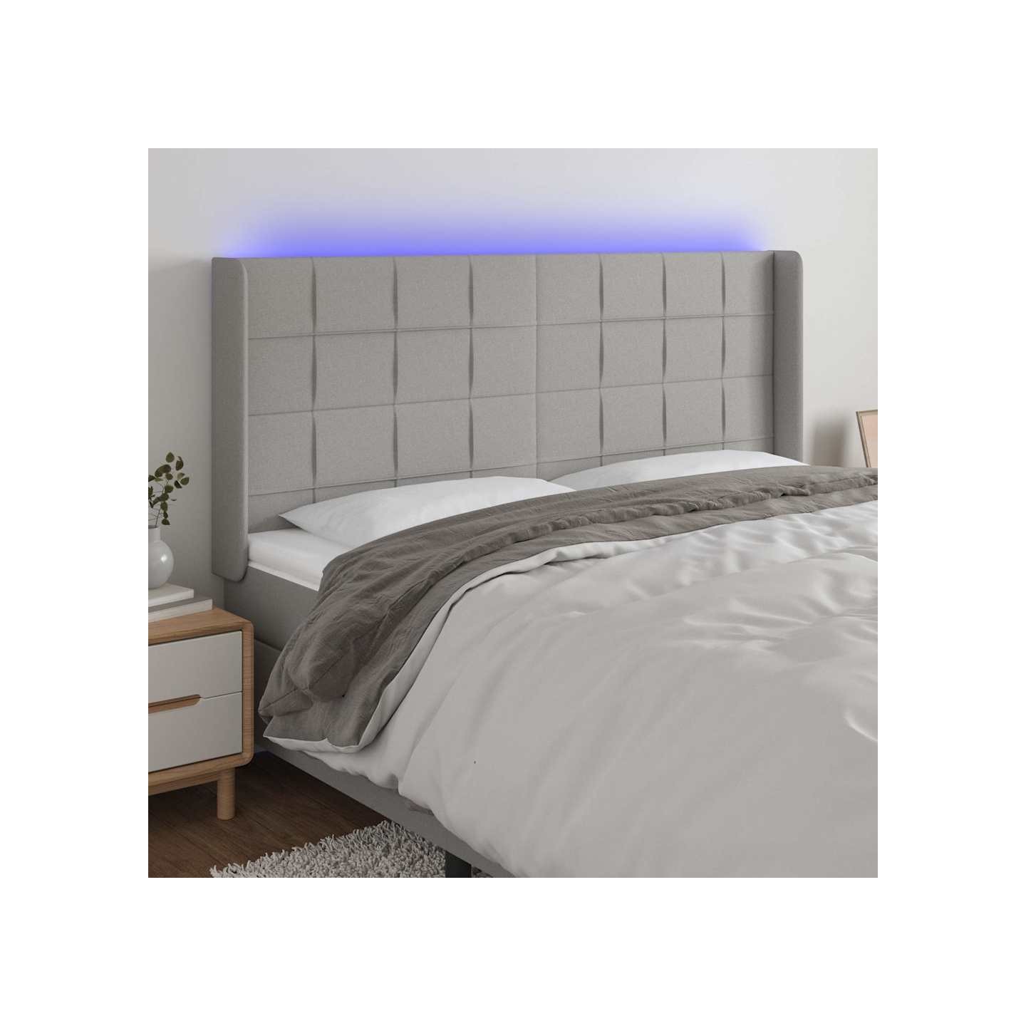 Tête de lit à LED Gris clair 203x16x118/128 cm Tissu